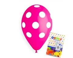 Пакет балони с щампа - цикламени на бели точки 100бр