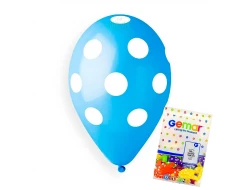 Пакет балони с щампа - светлосини на бели точки 100бр