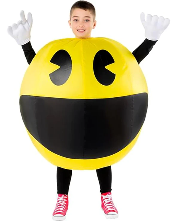 надуваем костюм pacman за деца жълт геймърски костюм с ръкавици