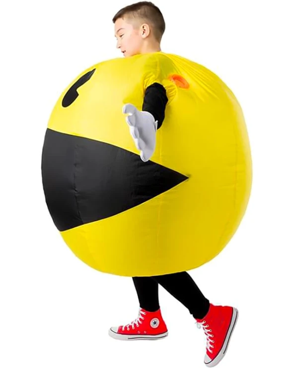 надуваем костюм pacman за деца жълт геймърски костюм с ръкавици