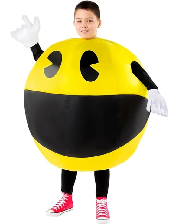 надуваем костюм pacman за деца жълт геймърски костюм с ръкавици