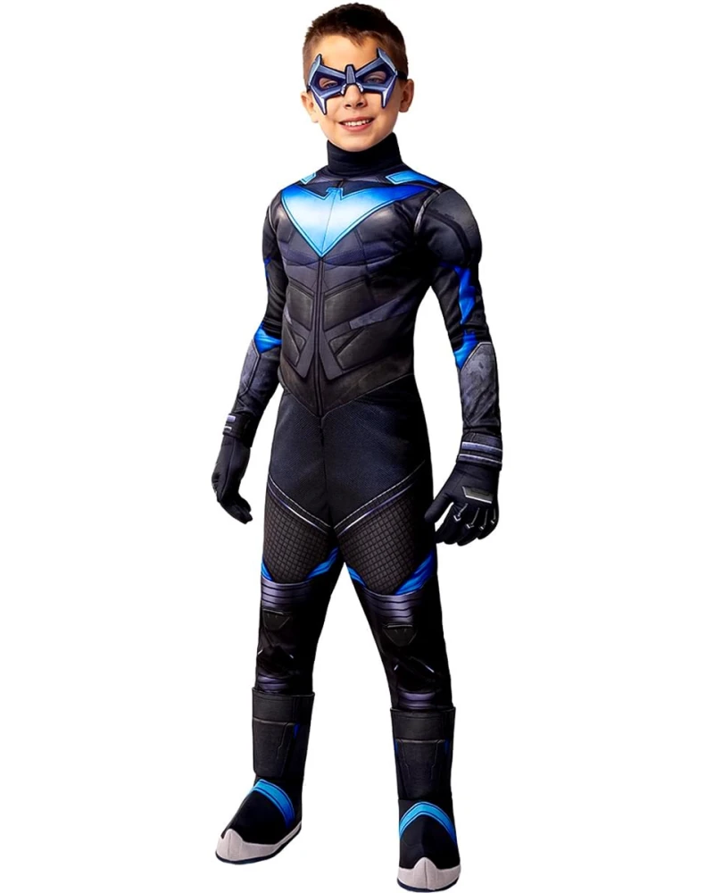 Детски карнавален костюм Nightwing Gotham Knights с мускули и маска за супергеройско парти | zabava