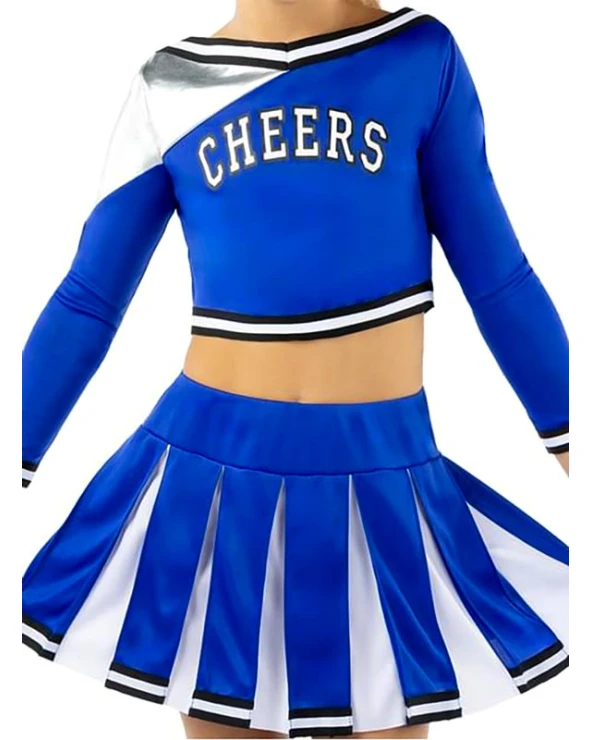 детски син костюм мажоретка cheerleader с помпони