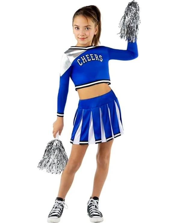 детски син костюм мажоретка cheerleader с помпони