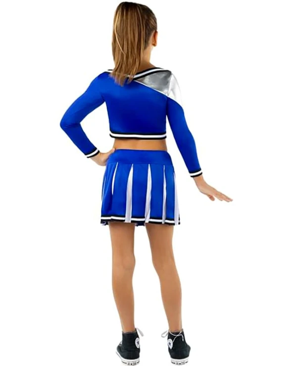 детски син костюм мажоретка cheerleader с помпони