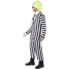 мъжки костюм бийтълджус/Beetlejuice черно бял раиран хелоуин със сако, панталон и вратовръзка