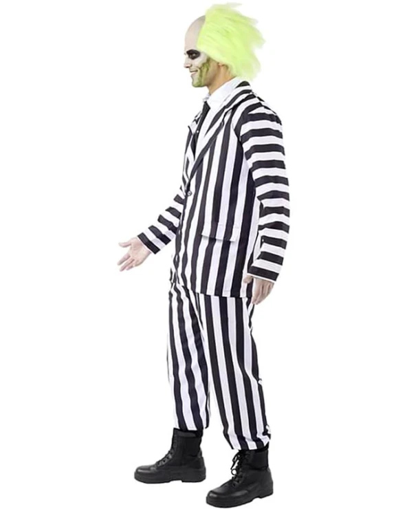 мъжки костюм бийтълджус/Beetlejuice черно бял раиран хелоуин със сако, панталон и вратовръзка