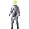 мъжки костюм бийтълджус/Beetlejuice черно бял раиран хелоуин със сако, панталон и вратовръзка