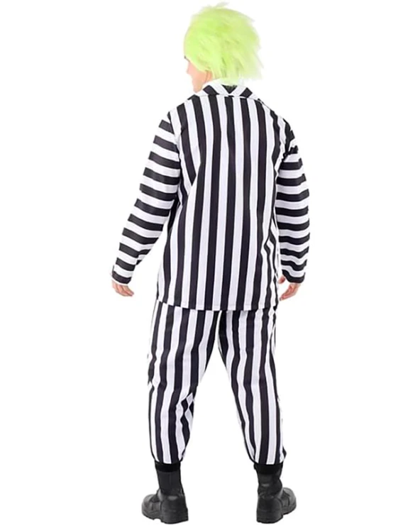 мъжки костюм бийтълджус/Beetlejuice черно бял раиран хелоуин със сако, панталон и вратовръзка