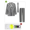 мъжки костюм бийтълджус/Beetlejuice черно бял раиран хелоуин със сако, панталон и вратовръзка