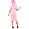 Дамски карнавален костюм Frenchy Pink Ladies от филма Брилянтин Grease с рокля и колие