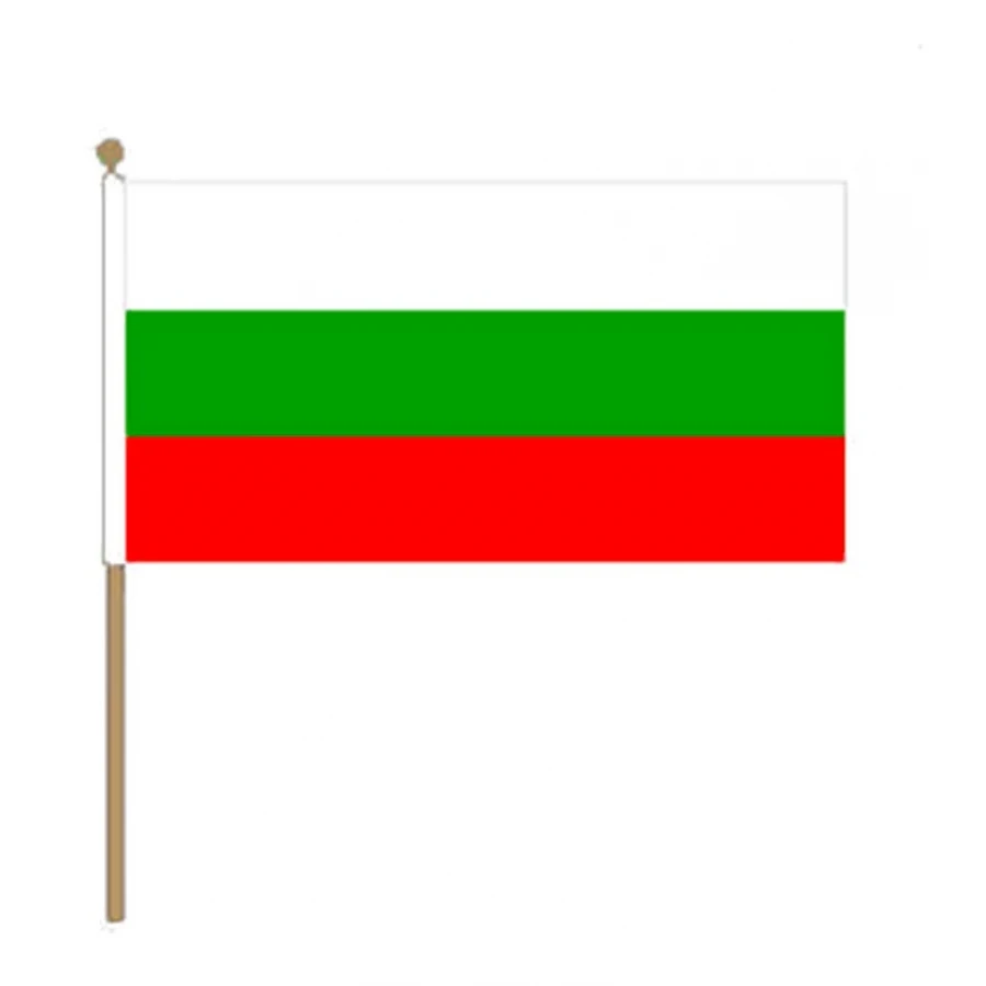 Национален флаг България с пластмасова дръжка 14x21 см