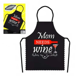 Забавна престилка с надпис - Mom needs wine 100489