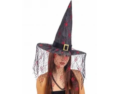 Карнавална шапка за вещица с воал 03901