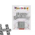 Комплект сребърни свещи за торта и релефен надпис Happy Birthday