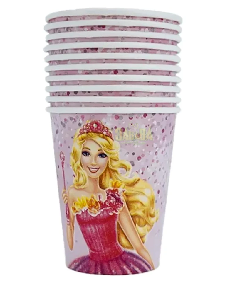 Парти чашки Барби – комплект от 10 броя с розов дизайн и изображение на Barbie