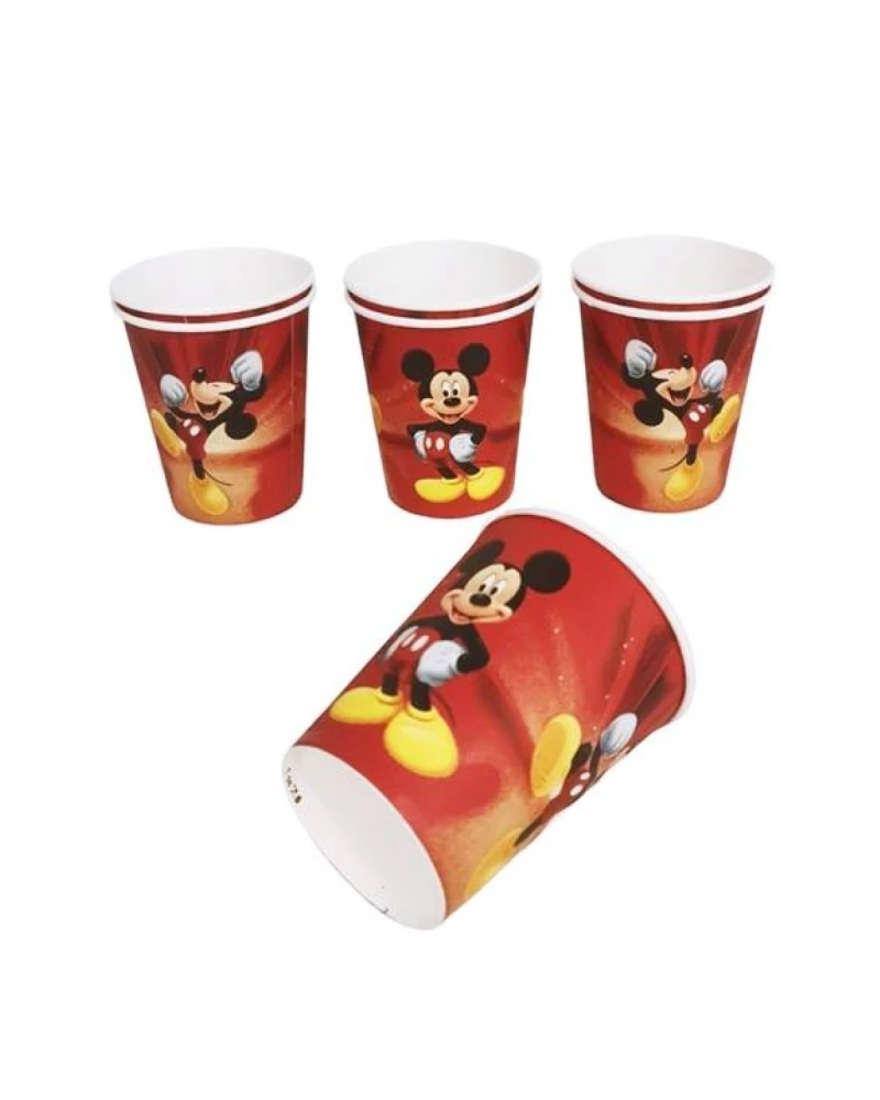 Червени хартиени парти чаши Мики Маус Mickey Mouse с цветни изображения за детски рожден ден – комплект 10 броя