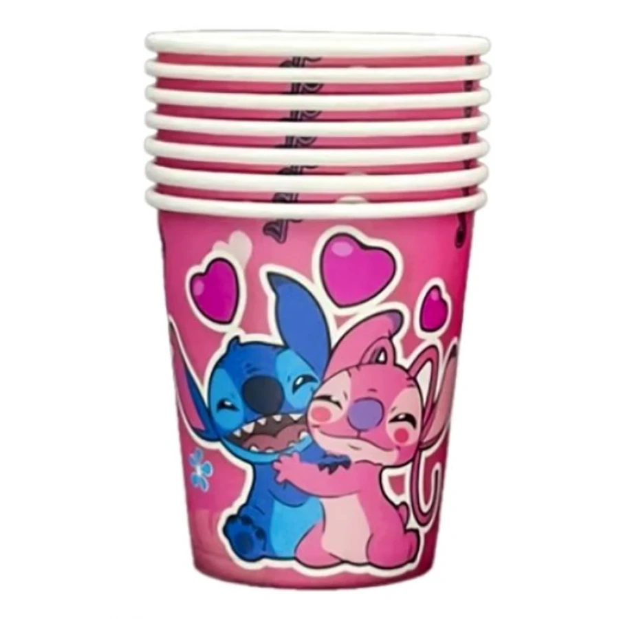 Картонени чаши за детско парти с дизайн на Stitch & Lilo – опаковка от 10 броя
