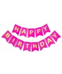 Парти украса - Малък банер Happy Birthday в цвят циклама Парти украса - Малък банер Happy Birthday в цвят циклама