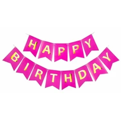 Парти украса - Банер Happy Birthday в цвят циклама