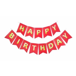 Парти украса - Банер Happy Birthday в червен цвят