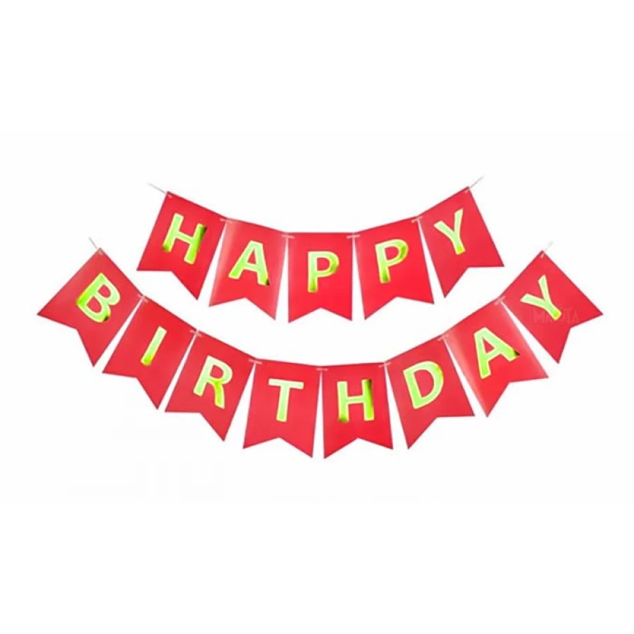 Парти украса - Малък банер Happy Birthday в червен цвят