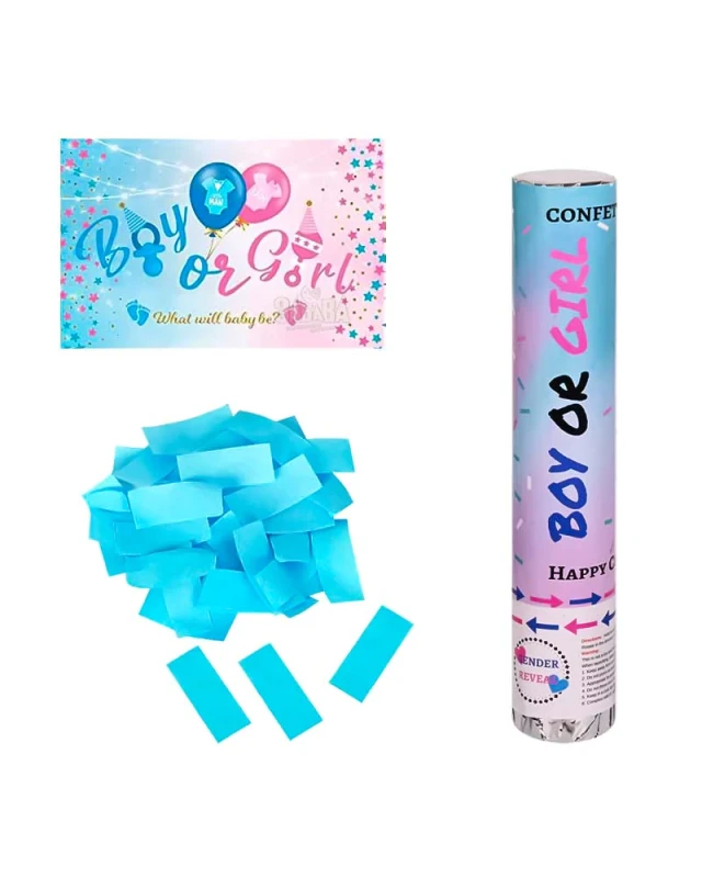 Цилиндър 30 см със сини конфети за Gender Reveal парти при очакване на момче