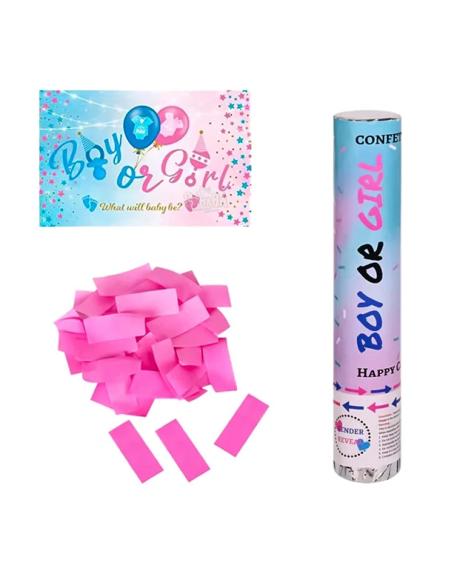 Цилиндър 30 см с розови конфети за Gender Reveal парти и разкриване на пол момиче