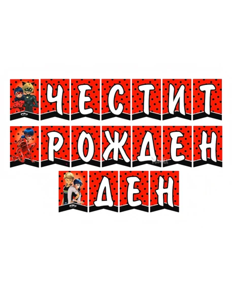 Комплект за рожден ден Калинката и Черния котарак с торта и украса