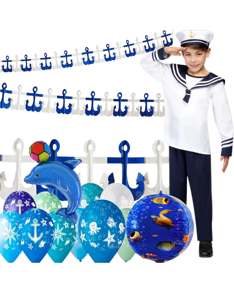 Парти комплект Морски свят с моряшки костюм за момче, балони Океан, Делфин и морска украса