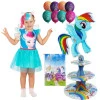 Комплект за рожден ден Малкото пони My Little Pony с детски костюм, фолиев балон Rainbow Dash, 8 латексови балона, покривка и стойка за мъфини