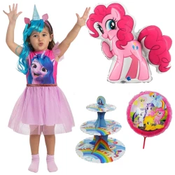 Комплект за рожден ден Малкото пони (My Little Pony) с костюм, балони и стойка за мъфини – Пинки Пай