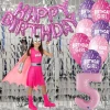 Детски парти комплект Батгърл с костюм, розов надпис Happy Birthday, балони и фолиева фотостена