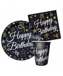 Парти сет в черен цвят 32бр - Happy Birthday Парти сет в черен цвят 32бр - Happy Birthday