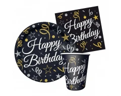 Парти сет в черен цвят 32бр - Happy Birthday
