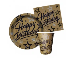 Парти сет в златен цвят 32бр - Happy Birthday