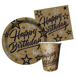 Парти сет в златен цвят 32бр - Happy Birthday