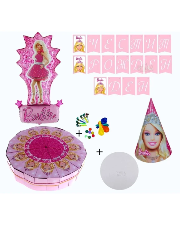 Комплект за рожден ден Barbie с картонена торта и украса