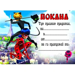 Парти покана за рожден ден - Калинката и Черния котарак 10бр