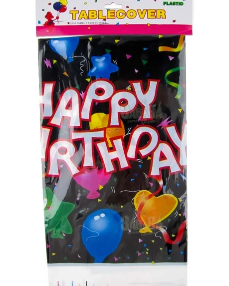 Парти покривка - Happy Birthday в черен цвят