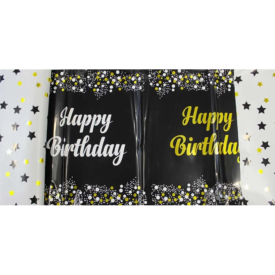 Парти покривка - Happy Birthday в черен цвят