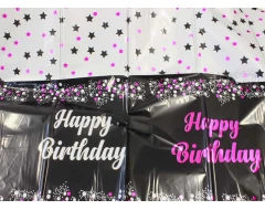 Парти покривка - Happy Birthday в цвят циклама