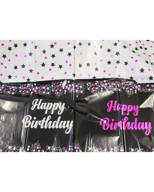 Парти покривка - Happy Birthday в цвят циклама
