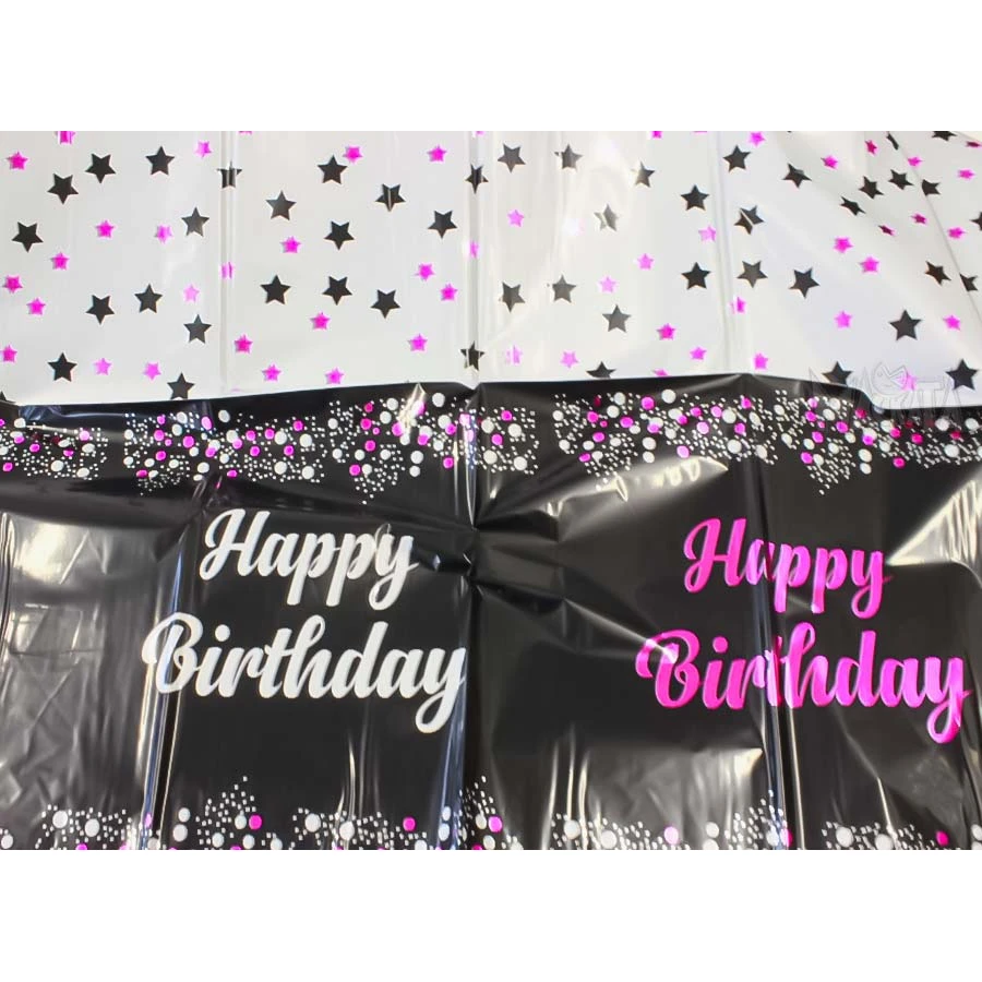 Парти покривка - Happy Birthday в цвят циклама