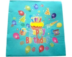 Парти салфетки Happy Birthday в цвят аквамарин 20бр.