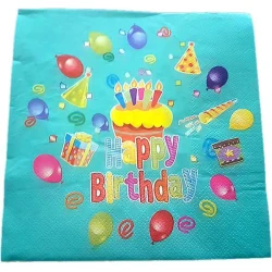 Парти салфетки Happy Birthday в цвят аквамарин 20бр.