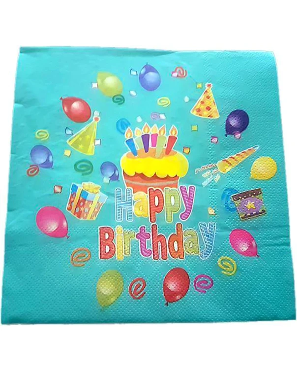 Пакет хартиени салфетки 33 см в цвят аквамарин с надпис Happy Birthday за рожден ден