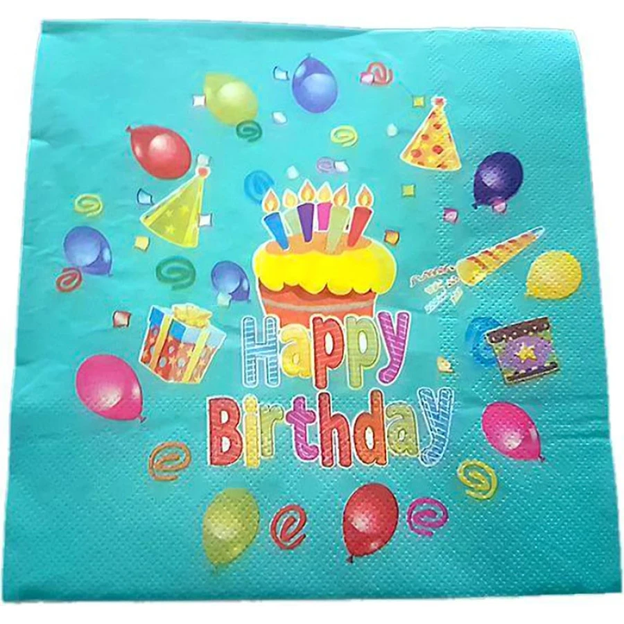 Пакет хартиени салфетки 33 см в цвят аквамарин с надпис Happy Birthday за рожден ден