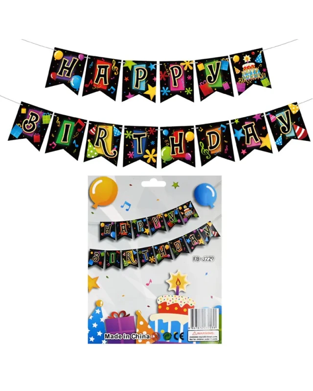 Парти украса - цветен банер Happy Birthday 56375