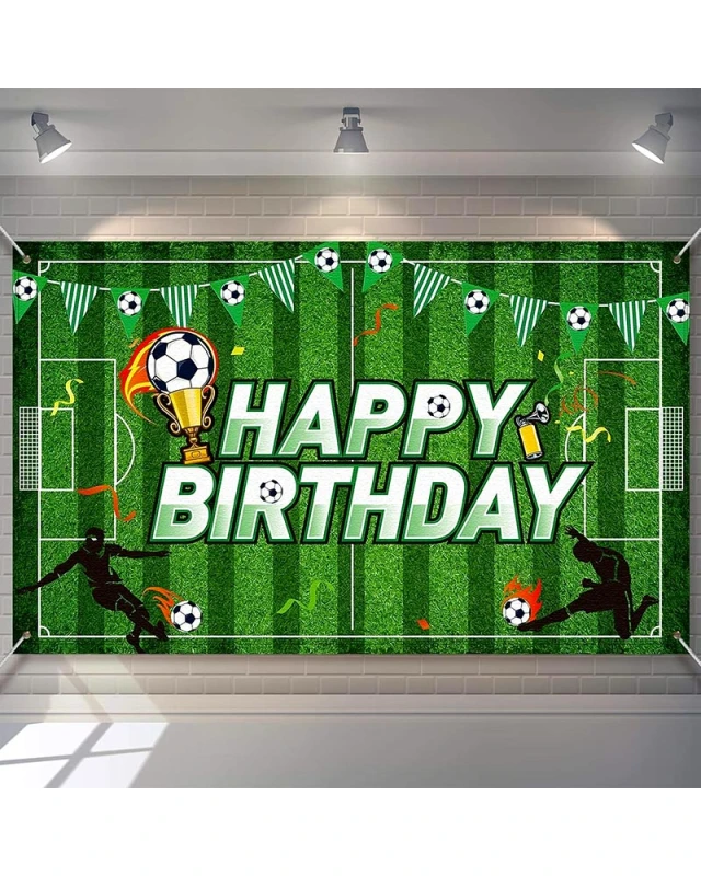 Банер Happy Birthday футбол с купа текстилен 70x100 см